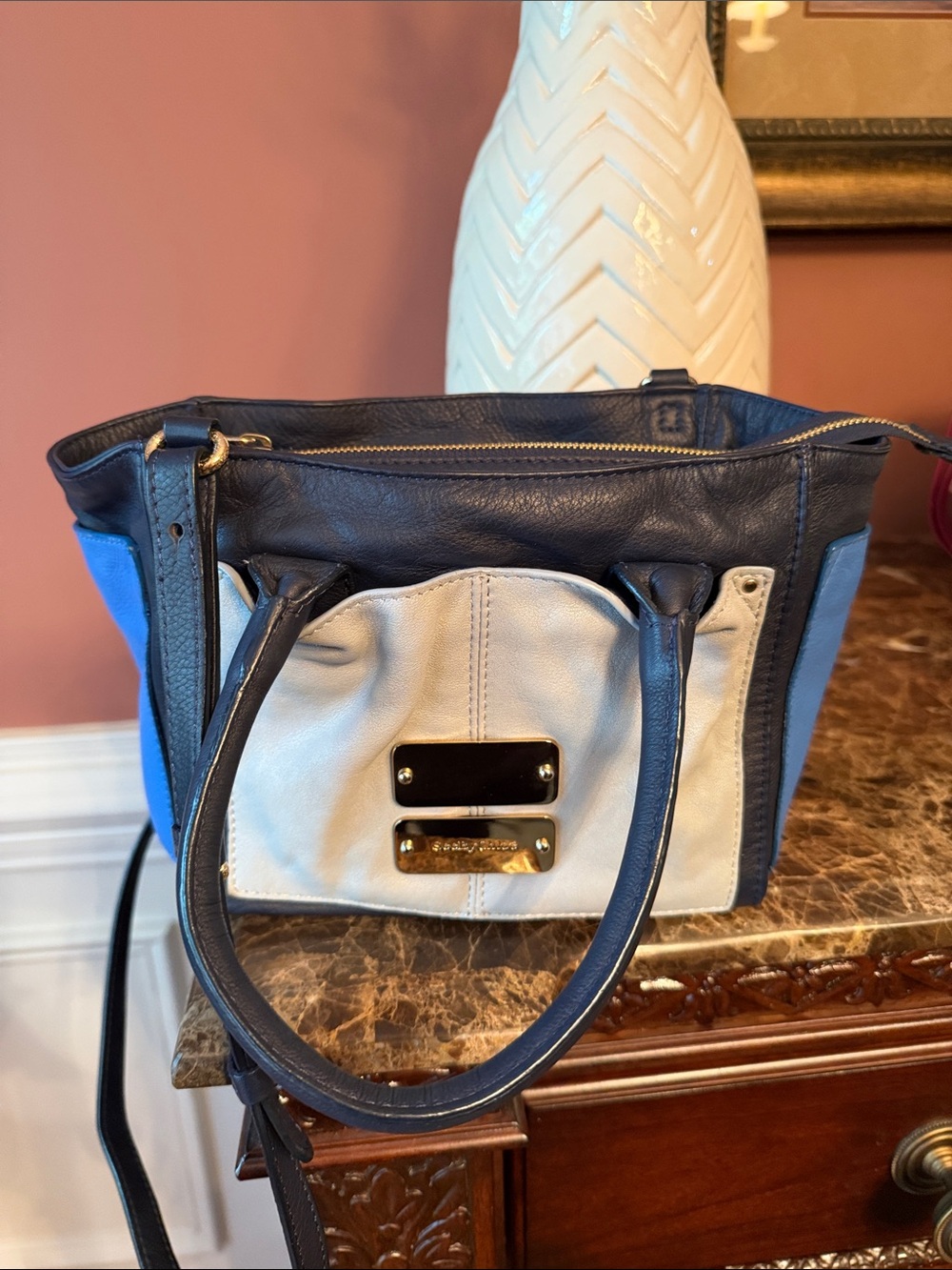 See By Chloe Authentic Nellie Color block Black, Blue & Cream Leather Satchel - Picture 10 of 16